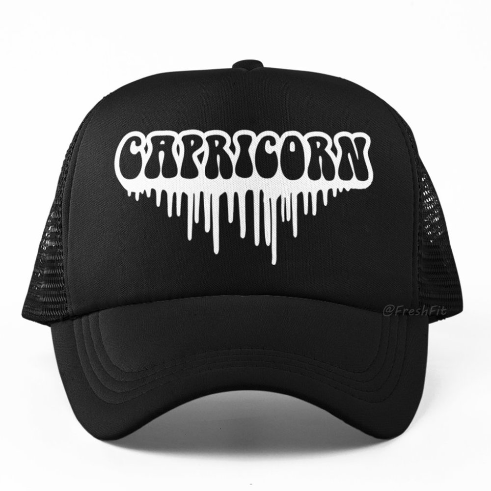 🆕CAPRICORN Drip Zodiac Black Foam Trucker Hat Mesh Snapback Cap
